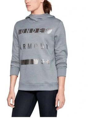 Under Armour Women's Gray Metallic Logo Hooded Pullover